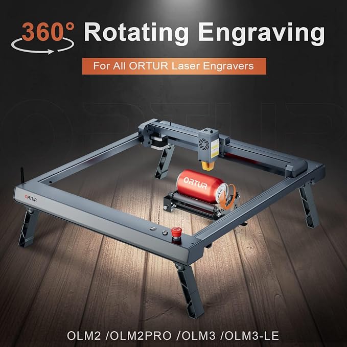 Ortur Laser Rotary Roller YRR 3.0, Pre-Assembled 360° Y-axis Rotary for Cylinder Engraving, Adjustable Diameters from 1mm-41mm, Max Length of Engraved Object to 600mm
