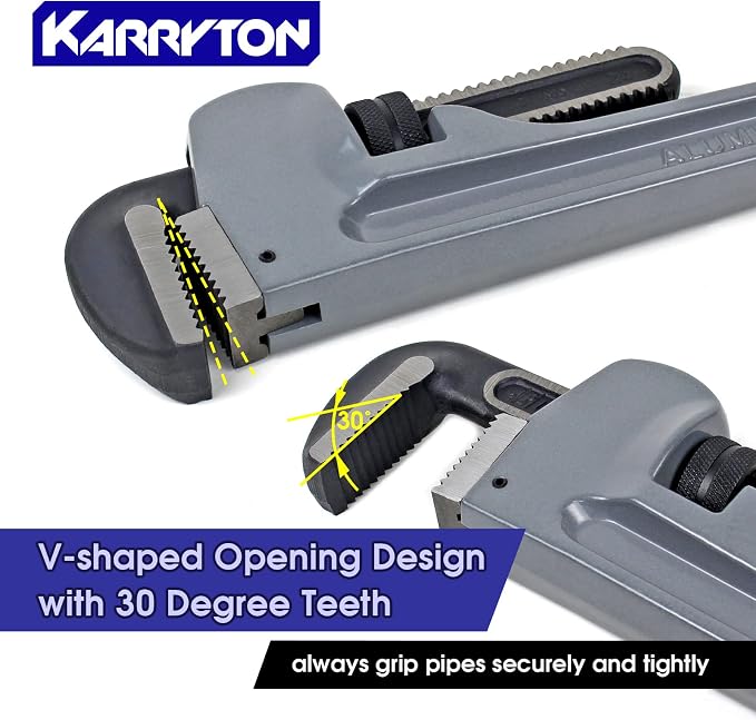 24 Inch Aluminum Pipe Wrench, 4"/100mm Adjustable Cr-Mo Jaw Opening Heavy Duty Straight Handle Plumbing Wrenches, Perfect Plumbers Tool Exceed GGG Standard