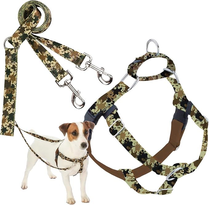 2 Hounds Design - Freedom No-Pull Harness & Training Leash in Green Mud | Dual Leash Loops, No Pulling on Walks | Lined to Prevent Chaffing | for Small Sized Dogs (Size S, Chest 20”- 24”)