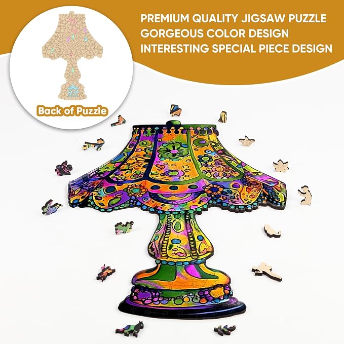 Mys Aurora Jigsaw Puzzles, Colorful Desk Lamp Puzzles for Adults, 200 Piece Unique Shape Vintage Wooden Puzzles for Adults and Kids, Fun Family Puzzle Game, 11.2 x 16.5 Inches