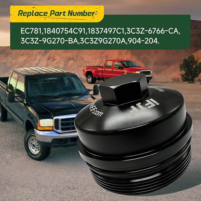 iFJF EC781 Oil Filter Cap Aluminum Black Replacement for Ford 6.0L 6.4L | for F250-F550 6.4L, Seamless Seamless-System Integration, 3K-5K Mile Routine Maintenance Ready, Fast Back-on-the-Road Setup