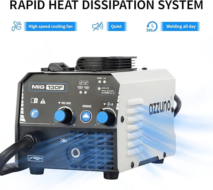 AZZUNO MIG Welder,Flux Core Welder Machine 110V 130Amp, Gasless MIG Welding Machine IGBT Inverter Welder Portable Wire Feed Welder (110V)