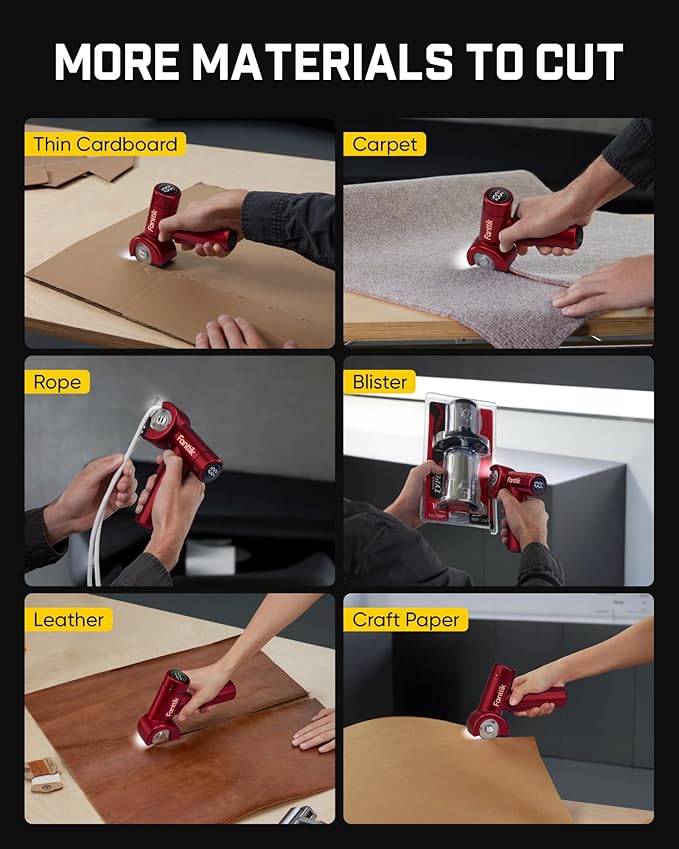Fanttik C8 Nano Easyswap Cordless Electric Scissors with LED Display, Type-C Rechargeable Cardboard Cutter with 2 Blades, EasySwap Blade Change, LED Light, for Thin Cardboard Box Carpet Leather, Red