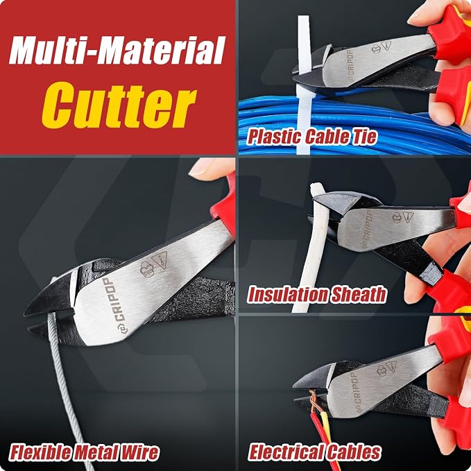 8 Inch Insulated Diagonal Cutters with Storage Case, 1000V Insulated High Leverage Wire Cutters, Heavy Duty Electrician Pliers for Electrical Cutting