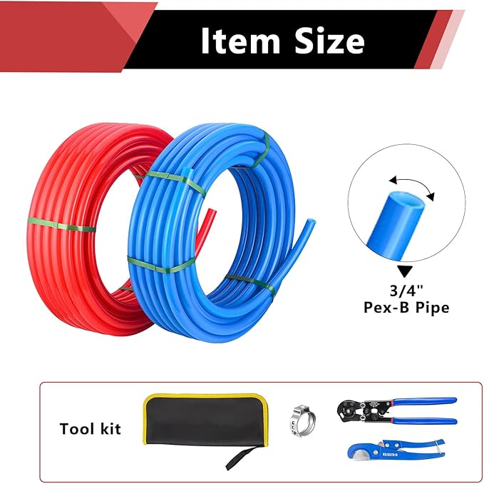 (Pipe&Combo Kit) EFIELD Pex-B Pipe Blue & Red 3/4" 2 x100ft with 2 IN 2 Pex Crimping,Removal and Cutter Tool Kit