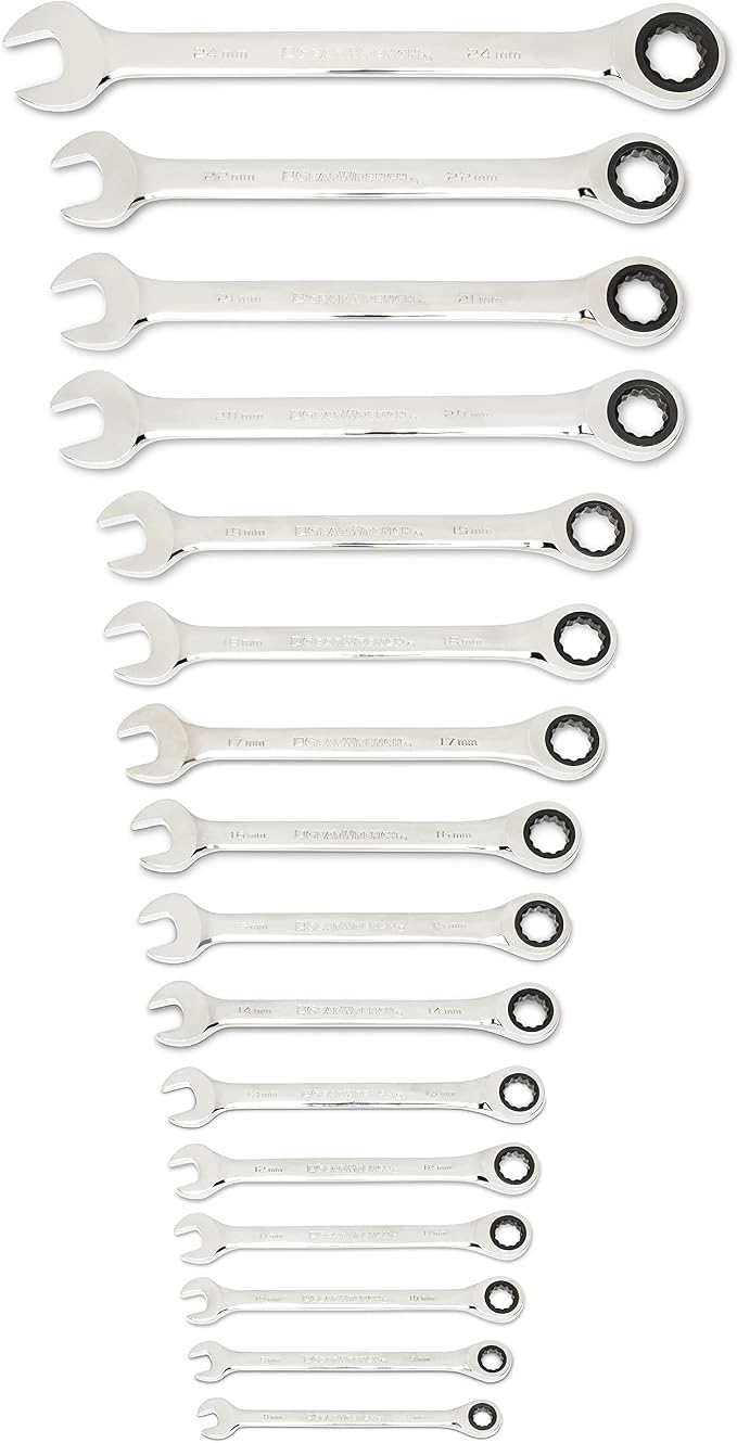GEARWRENCH 30 Piece 12 Point Ratcheting Combination SAE/Metric (1/4-1 in., 8-24 mm) Wrench Set with Wrench Racks - 86702 (Pack of 2)