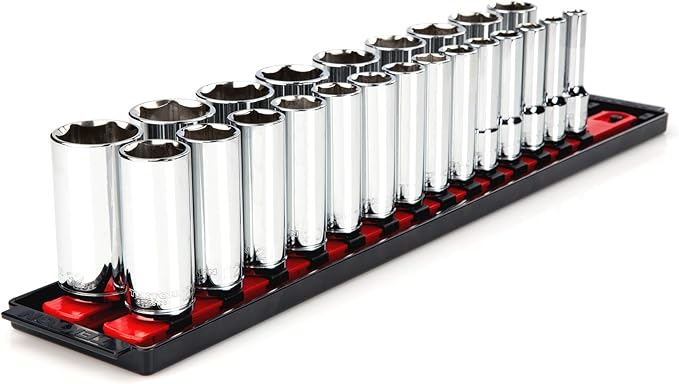 TEKTON 1/2 Inch Drive Deep 6-Point Socket Set, 23-Piece (10 - 32 mm) | SHD92006 | (10 - 32 mm), Deep, Socket Rail