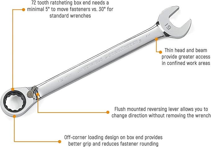 GEARWRENCH 8 Piece 72-Tooth 12 Point Reversible Ratcheting Combination SAE Wrench Set | 9533N (Pack of 10)