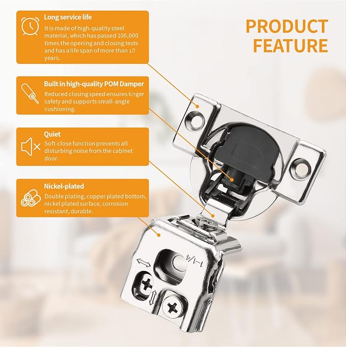 Chibery 30 Pack 1-1/4" Overlay 3D Soft Close Concealed Hinge for Face Frame Door, Smooth Slow Self Closing Hinges, Satin Nickel, Hidden 105° Open Angle Stainless Steel Hinge for Kitchen Cabinet Door