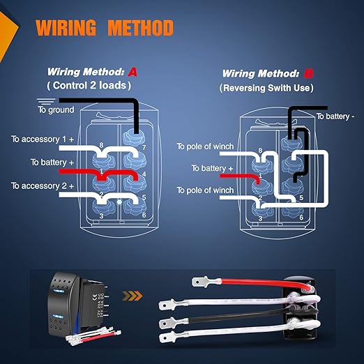 Nilight Waterproof Rocker Switch Toggle ON/Off/ON DPDT 7Pin 12V 24V Jumper Wires Winch Pump for Cars Trucks Caravans Boats RV SUV ATV UTV
