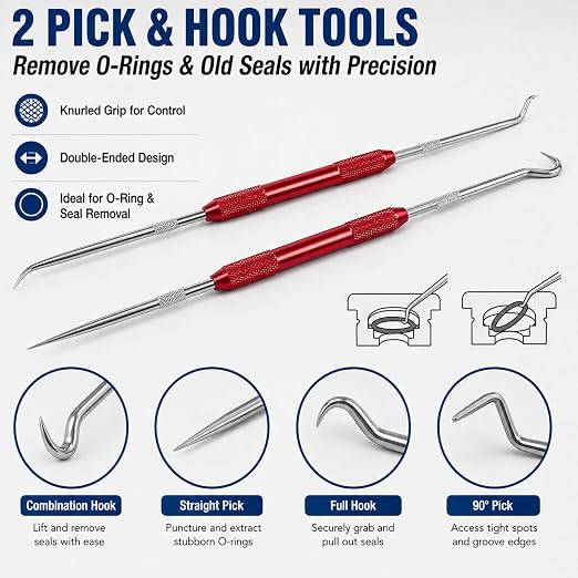 5 Pack Hydraulic Seal Installation Tool Kit & 1266 7463 Adjustable Gland Nut Wrench - Hydraulic Cylinder Spanner Wrench Set & Piston Repair Seal Tools for Most Farm & Construction Equipment
