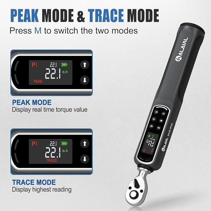 Digital Torque Wrench 1/4 Drive, 0.4-22.1 Ft.Lb ±2% Accuracy | LED Display, Buzzer&Vibration Alert, 2 Modes, 10 Presets&500 Data Logs, for Lug Nuts, Automotive, Motorcycle Repair