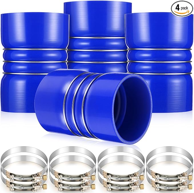 4 Pack 4"x 6" Silicone Charge Air Cooler Hump Hose with T-bolt Spring Loaded Clamps Semi Truck Hose Set Heavy Duty Turbo, Air Intake and Intercooler Kit (Blue,4"x 6")
