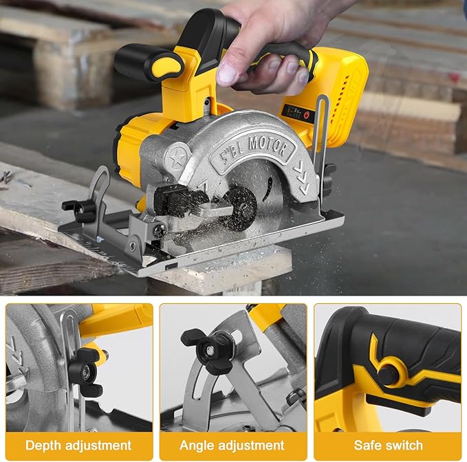 5 Inch Circular Saw Compatible with Dewalt 20V Max Battery(No Battery), Brushless Cordless Round Saw Kit with 0-45° Cutting Bevel, 6200 RPM, Idea for Wood Plastic Soft Metal