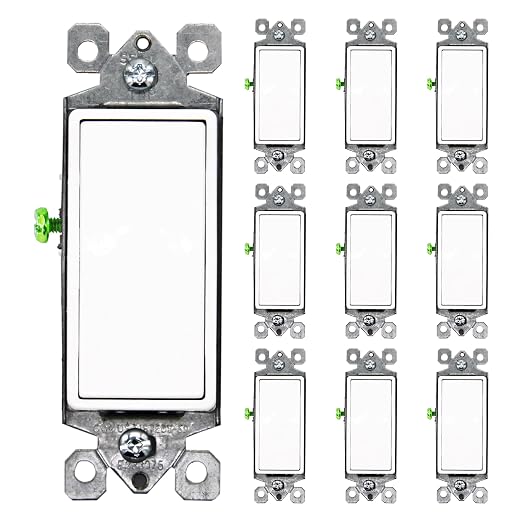 Faith [10-Pack] Single-Pole Decorator Paddle Wall Light Switch, 15A 120/277V, On/Off Rocker, White, 10-Piece