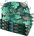 Cozyide Outdoor Chair Cushions, Waterproof Patio Seat Cushions with Adjustable Straps, Round Corner Patio Chair Cushions for Garden, Green Leaf, 17x16x2 Inch (Pack of 4)