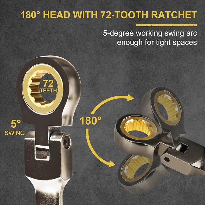 Egofine 6mm Ratchet Wrench Flex Head, 6mm Wrench Ratcheting Combination Wrenches Metric, Industrial Grade Gear Spanner with 12 Point Box End, 72-Teeth Ratchet Nickel Plating, Chrome Vanadium Steel
