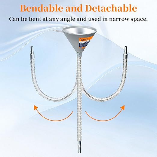 27.56" Steel Bendable Spout Funnel with Filter for All Automotive Oils, Metal Flexible Long Funnels for Automotive Use for Transmission Fluid, Diesel Fuel, and Other Liquids