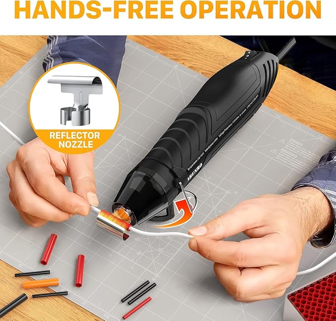 Mini Heat Gun, 2-Temp Settings 482℉ & 662℉（250℃& 350℃), 6.6FT Long Cable Fast Heat Hot Air Gun Tool with Reflector Nozzle, Overload Protection for Crafting (Mini Heat Gun)