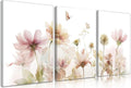 Framed Colorful Wildflower Canvas Wall Art,Sage Green Large Boho Canvas Wall Art Set of 3,Modern Minimalist Flower Pictures Decor Painting Bedroom Bathroom Living Room Nursery 12"x16" Inches