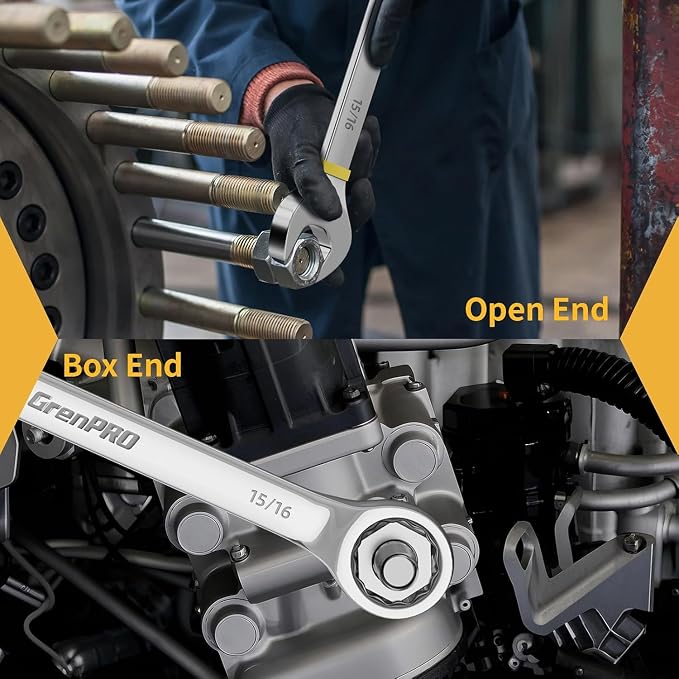 GRENPRO 7PC SAE Large Combination Wrench Set 15/16" To1-1/4 With Color Ring | Long Standard Allen Key Set With Color Coding, Flat & Ball Tip Bit, DIY Assembly & Home Bicycle Repair, Corrosion Resistant