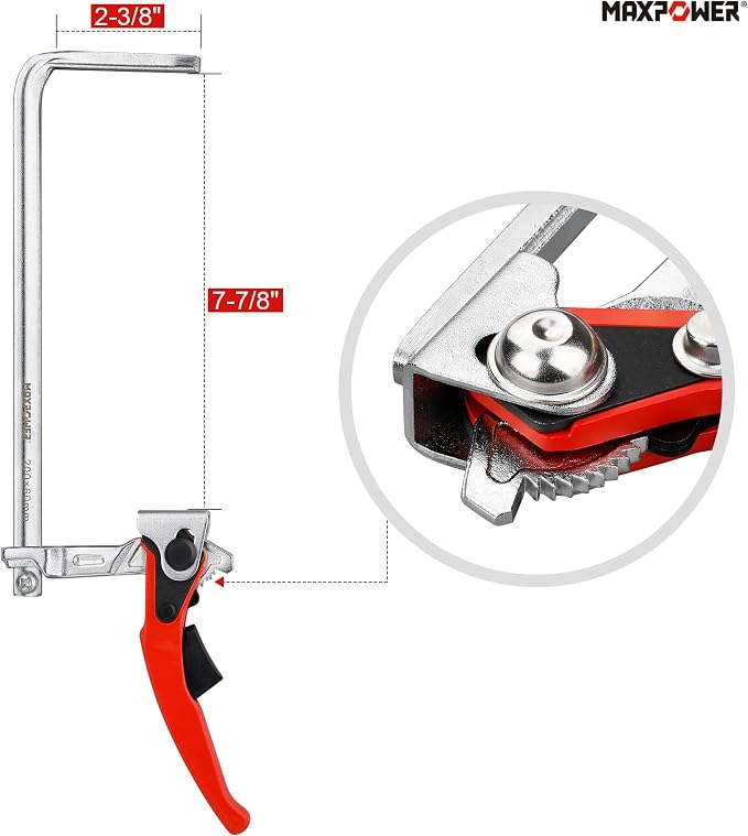 MAXPOWER Ratcheting Table Clamp, Quick Release Clamp For MFT and Guide Rail System, Bar Clamp with 7 7/8" Capacity x 2 3/8" Throat Depth, 530 lbs Clamping Force - 2 Pack
