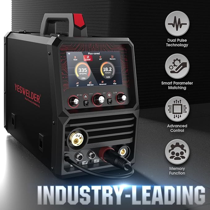 YESWELDER Firstess DP200 Dual Pulse,7-Inch LCD Screen 120/240V Dual Voltage MIG Welder,MIG/Pulsed MIG/Flux Core/Spool Gun MIG/Lift TIG/Stick Multiprocess Welding Machine