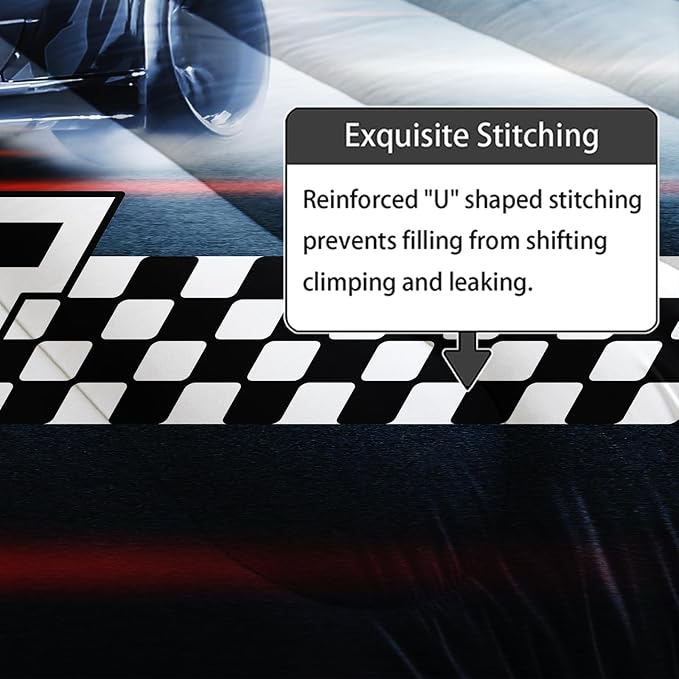Axolotl Race Car Comforter Set King Size,Extreme Sports Bedding for Boys Teens Kids Girls Room Decor,Checkered Flag Bedding,Cool Speed Car Quilt Bed Set with 1 Comforter 2 Pillowcases