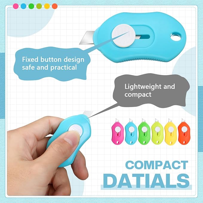 Lasnten 100 Pcs Mini Box Cutter Retractable Utility Knife Keychain Cute Pocket Knife Lightweight Colorful Letter Opener for Office Students Back to School Supplies Class Stationery DIY Crafts