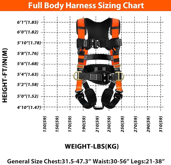 TRSMIMA Safety Harness Fall Protection - Harness Kit for Men Construction | Fall Arrest Roofing Harness Kit Men Full Body Harness with Lanyard for Work Upgrade 4 Quick Buckles Orange