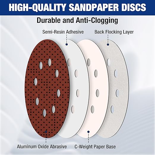 WORKPRO 50-Piece 150 Grit Sanding Discs - 5-Inch 8-Hole Hook and Loop Sandpaper for Random Orbital Sander (Not for Oscillating Tools or Mouse Sander)