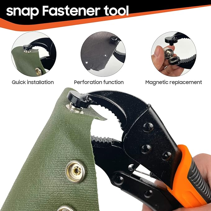 Heavy Duty Snap Fastener Tool kit, Punching Function, Snap Button Tool with Adjustable Setter, 15mm snap Tool with 100 Sets Boat Cover Snaps