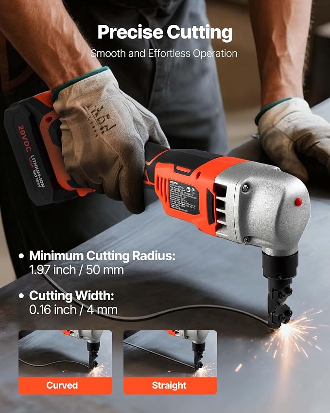 VEVOR Cordless Metal Nibbler, with 18 V 4000 mAh Battery, 1200 RPM Brushless Motor, Electric Nibbler Metal Cutter with Plastic Carrying Case for Cutting Stainless Steel, Aluminum, and Copper Sheet
