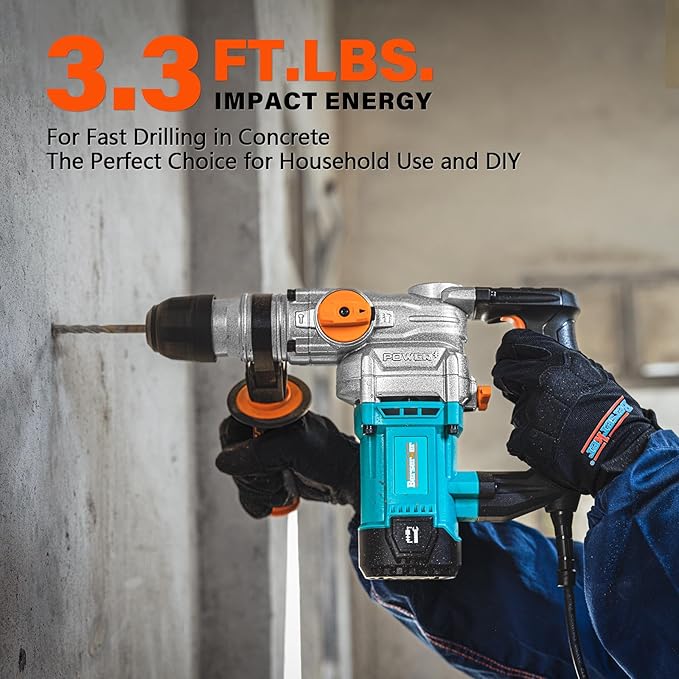 Berserker 1-1/8" SDS-Plus Rotary Hammer Drill with 1/2" Keyless Adapter | 1050W 9 Amp 3 Functions 9.5 lb. Corded Electric Safety Clutch Rotomartillo for Concrete Cement Masonry Drilling,Tile Removal
