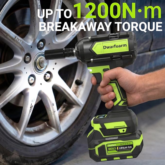 Cordless Impact Wrench 1/2 Inch, 1200N.m High Torque Brushless Impact Gun, 21V Power Impact Driver with 2×4.0Ah Batteries, 3-Speed modes & LED Light, 5 Sockets for Car/Mower/Pickup/Truck/RV