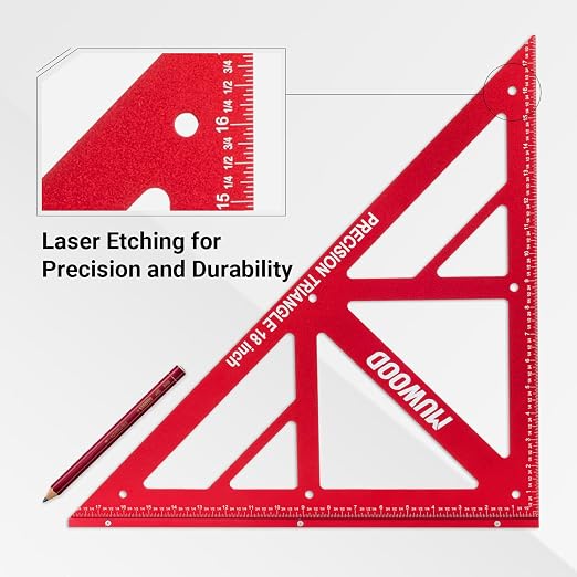 Precision Triangle Square 18 inch, Imperial Scale Framing Square for Precise 90 and 45-Degree Measurement, Aluminum Alloy Architect Ruler for Carpenter