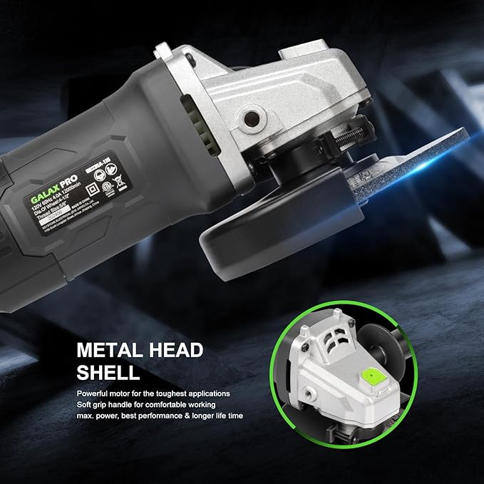 GALAX PRO Electric Angle Grinder,Equipped with 4.0 Amps Motor with 520W Max Output Power,4-1/2 inch Corded Angle Grinder 12000RPM with Cutting & Grinding Wheels,Flap Disc and Auxiliary Handle