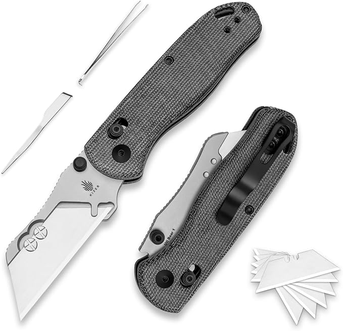 Kizer Uti Bear(New Dual-screw Version) Folding Utility Knife, Clutch Lock Box Cutter EDC Pocket knife with 5PCS Razor Blades, Pocket Knives with Pocket Clip for Men Women V3619JA3