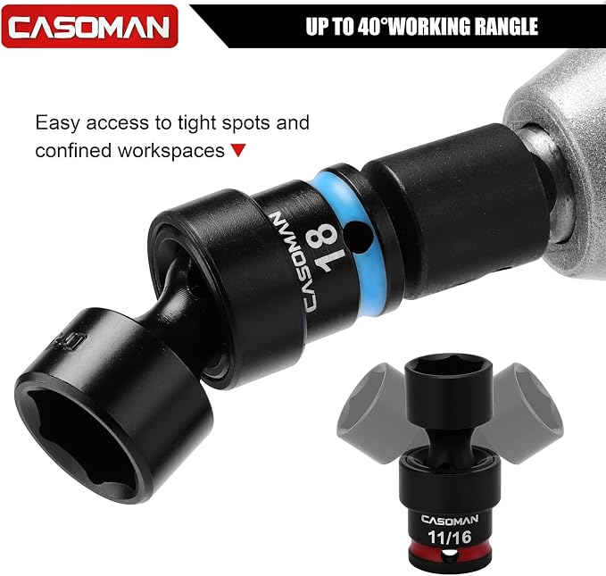 CASOMAN 153-Piece 1/4" & 3/8" & 1/2" Drive Master Impact Socket Set with Case, Professional Standard and Deep Socket Tool Set, 6 Point, SAE and Metric Sizes