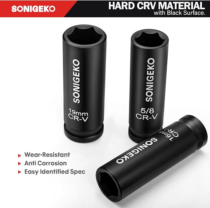 29-Piece 1/2" Drive Impact Socket Set，(3/8"-1", 10mm-24mm) | 6-Point Deep Standard SAE & Metric ,CR-V Steel Sockets with 3", 5", 10" Extension Bars and Storage Case
