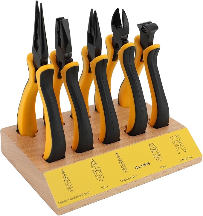 Cryfokt Mini Pliers Set with Wood Pallet, 5Pcs Watch Repair Tool