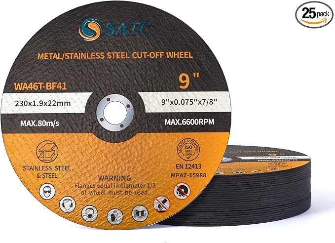 S SATC Die Grinder Cut Off Wheel 9 Inch 25PCS Cut Off Wheels Fit Angle Grinder Air Tool 9” x .075” x 7/8”