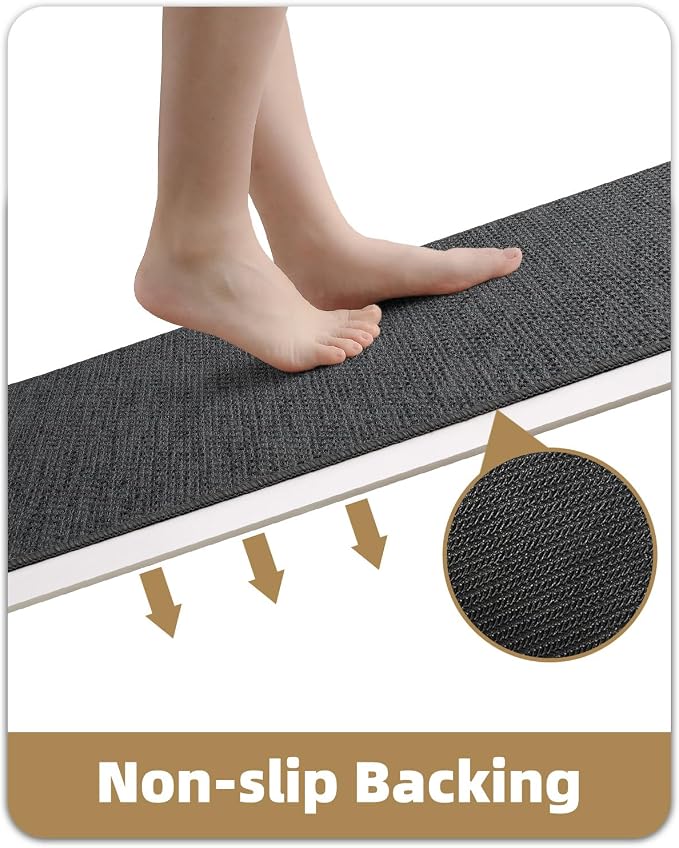 Color&Geometry Washable Kitchen Floor Mats Set,Extra Long Absorbent Non Slip Kitchen Runner Rug for Front Sink, Laundry, Hallway, 24"x36"+24"x72", Grey