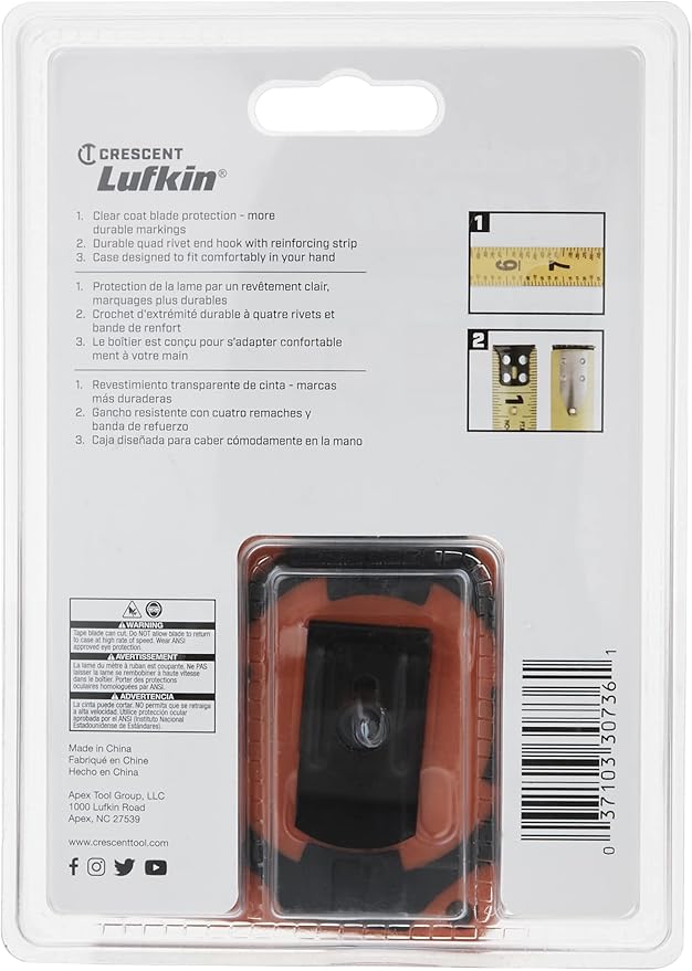 Crescent Lufkin Tape,1"X25', Quickread, Hi-Viz Orange - PQR1425N