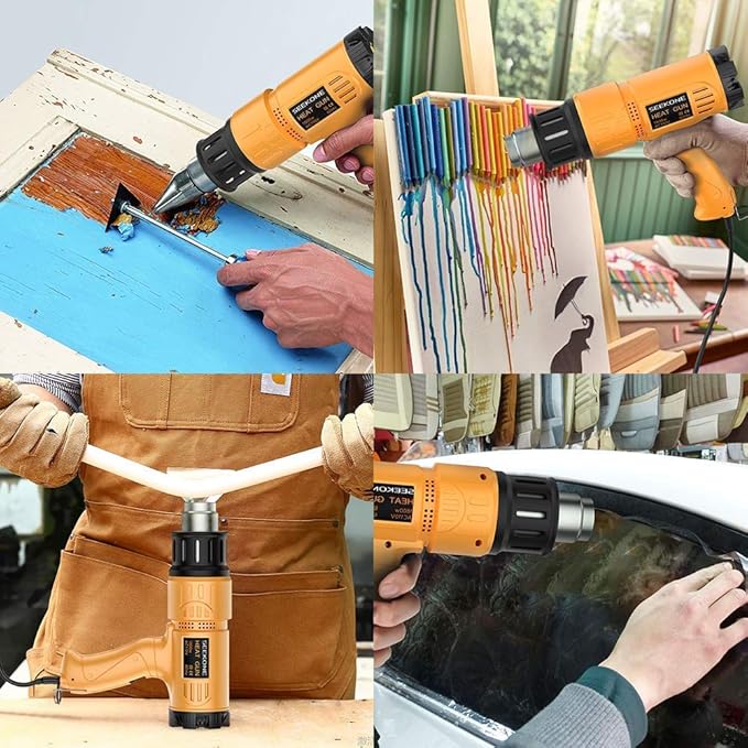 SEEKONE Heat Gun 1800W Heavy Duty Hot Air Gun Kit With Carry Case Variable Temperature Control 122℉-1112℉（50℃- 600℃） Overload Protection with 4 Nozzles for Crafts, Shrinking PVC, Stripping Paint