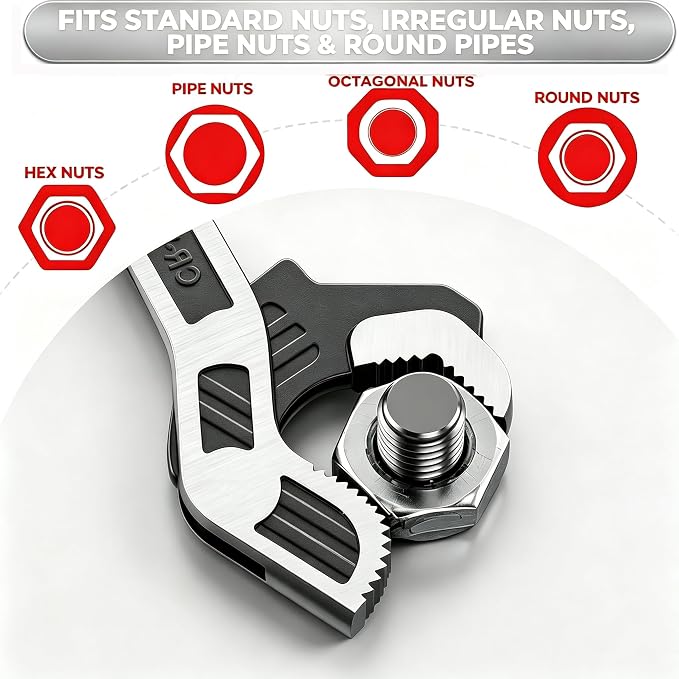Self Adjusting Pipe Wrench, 6” 8” 10” 12" Pipe Wrench Set, Plumbers Wrench with Self Tightening Function for 9/32" to 1-11/16" (7-43mm) Pipe Fittings, Standard Nuts and Irregular Nut