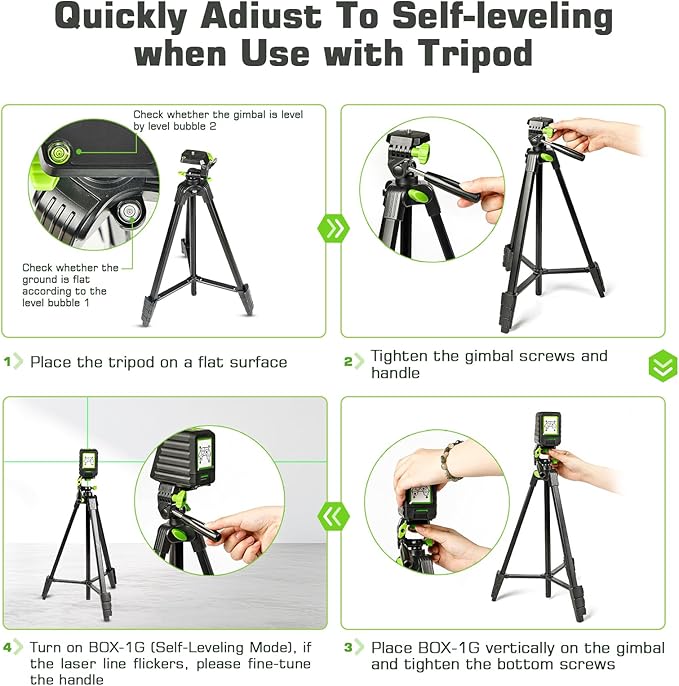 Laser Level with 60in Tripod, Huepar 150°/150Ft Self Leveling Lazer Leveler Tool with Pulse Mode (197Ft), Switchable Green Cross Line for Picture Hanging, Tile, DIY/Construction Project