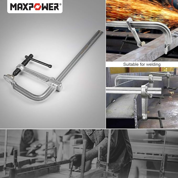 MAXPOWER 4-pieces Heavy Duty F Clamp 12-inch, 4-3/4" Throat