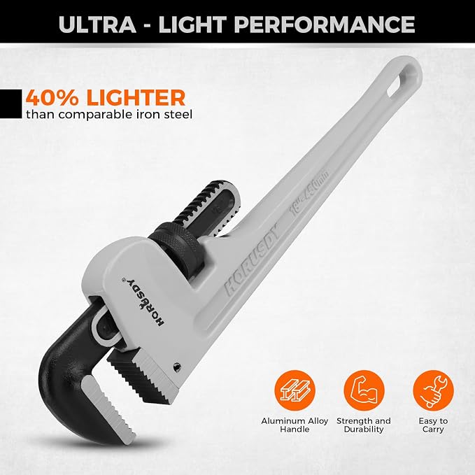 HORUSDY 3 - Piece Aluminum Pipe Wrench Set 10", 14", 18" | Ultra-Light Durable Adjustable Pipe Wrenches for Plumbing, HVAC, Farm, DIY | Heavy Duty Drop Forged Secure Locking Tool Kit