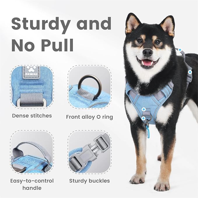 Pawaii No Pull Dog Harness with Pet ID Tag, Reflective Vest | Built for safer walks with a QR Pet ID Tag, front no pull clip, reflective trim, control handle and breathable mesh lining